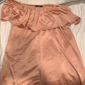 Baby pink off shoulder satin dress